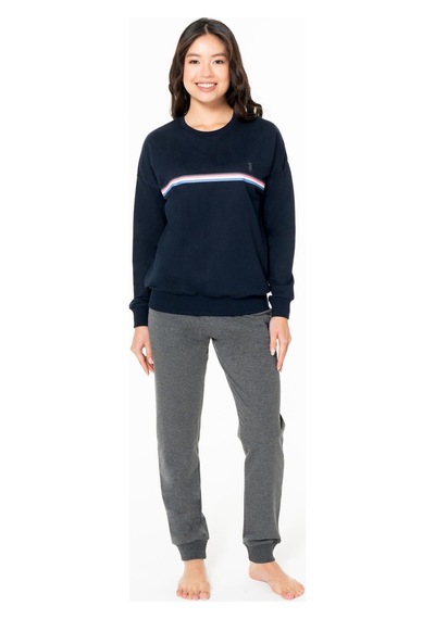 U.s. Polo Assn. Kadın 2 İplik Kışlık Ev Giyim Pijama Takım, Dar Paça-lacivert-m Çok renkli