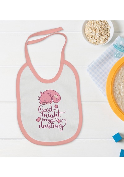 Bk Kids Good Night Tasarımlı Tasarımlı Pembe Bebek Mama Önlüğü Pembe