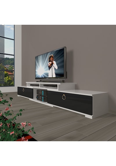 Decoraktiv Flex 130 Mdf Gold Tv Ünitesi Tv Sehpası Beyaz - Siyah