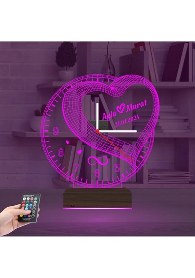 Luvivia Sevgiliye Hediye Kalp Sonsuzluk Yıldönümü V4 Kişiye Özel Saatli 3d Lamba - Masa Gece Lambası