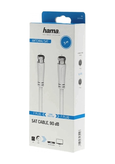 Hama Hm.205064 F Fiş - F Fiş Beyaz 3m Sat Uydu Kablosu Beyaz