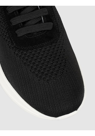 Siyah Triko Hakiki Deri Kadın Sneaker Ayakkabı
