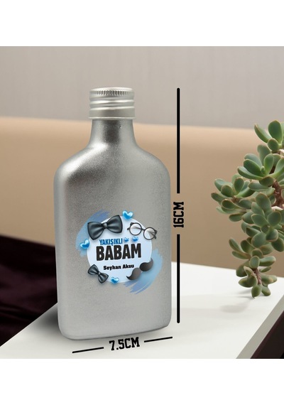 Bk Gift Kişiye Özel İsimli Baba Temalı Gümüş Tasarım Cam Şişe Kolonya 200 ML 9