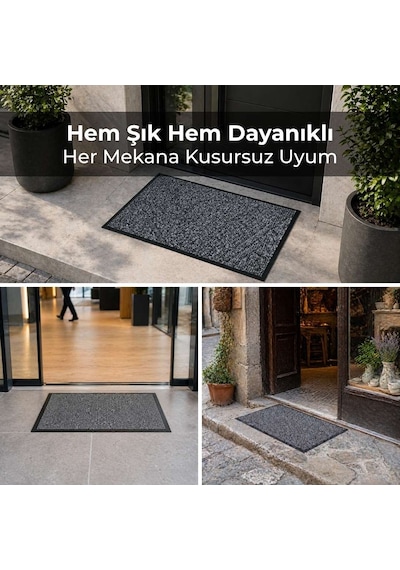 Aquila Pc Tabanlı Polipropilen Kapı Önü Temizlik Paspası Gri 80x120 Cm gri