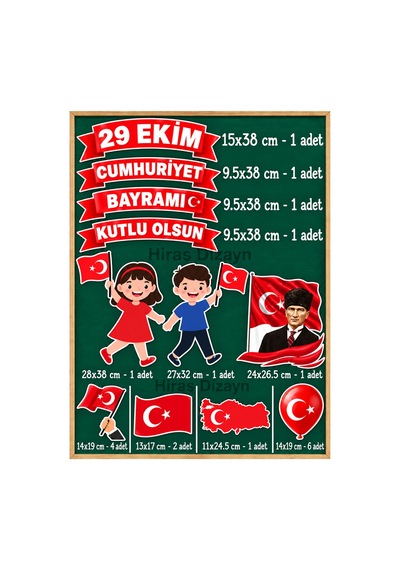 29 Ekim Cumhuriyet Bayramı Süsleme Seti Sınıf Panosu Süsü 20 Parça Büyük Boy Atatürk Ve Türk Bayrağı Kalın Kuşe Kağıt