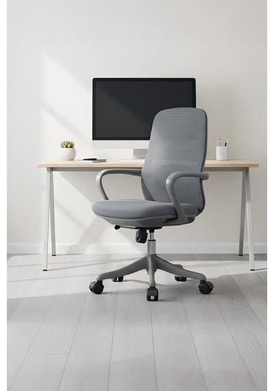 Ofisbazaar Lavander Fileli Çalışma Koltuğu Ergonomik Şef Ve Toplantı Koltuğu Gri Gri
