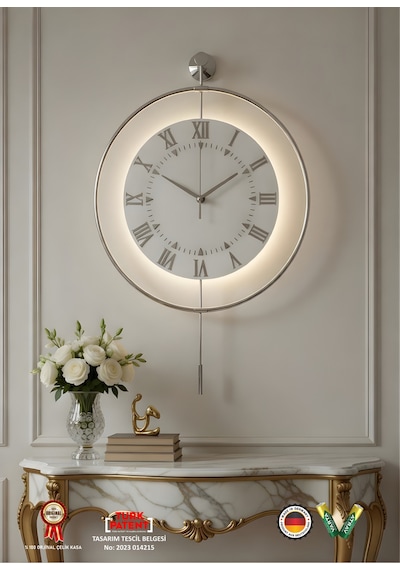 Gümüş - Royal Kadran Exclusive - Pilli Led - 3 Pil İle Gelir - Metal Duvar Saati