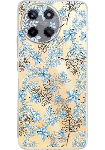 Realme 11 İle Uyumlu Floral Mavi Baskılı Kamera Korumalı Şeffaf Kılıf