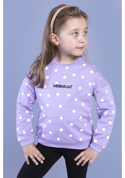 Toontoy Kız Çocuk Puantiye Desenli Sweatshirt Lila