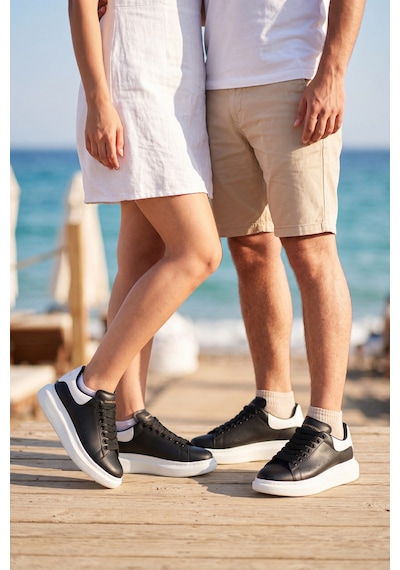 Liaquenn - Rahat Ve Hafif Yüksek Tabanlı Yürüyüş Günlük Spor Giy Çık Unisex Siyah-beyaz Sneaker ... Siyah Beyaz