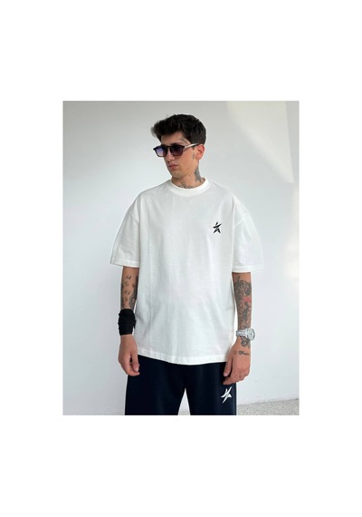 Zaee Star Nakışlı Oversize Tişört Beyaz