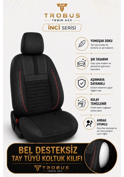 Isuzu D-max 2002-2012 Uyumlu İnci Serisi Siyah Kırmızı Oto Koltuk Kılıfı