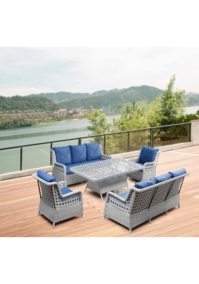 Emel Home Filyos 8Kişilik Gri Örgü Rattan Oturma Grubu Minderli & 100x200Cm Temperli Camlı Takım Gri Emel Home Filyos 8Kişilik Gri Örgü Rattan Oturma Grubu Minderli & 100x200Cm Temperli Camlı Takım Gri