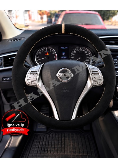 Nissan X-trail T32 Dikme Direksiyon Kılıfı Full Alcantara Süet Bej Yüzük Ve Bej Dikiş 2014-2017 Siyah