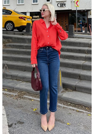Madmext Koyu Mavi Slim Fit Kadın Mom Jean Mg1738-koyu Mavi Koyu Mavi