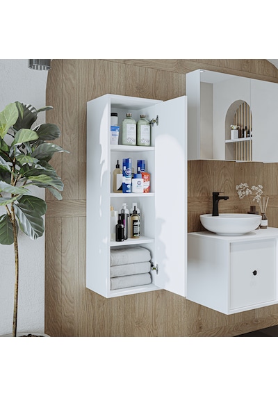 Banyo Dolabı Mat Mdf 110 X 35 Cm Banyo Boy Dolabı Beyaz Mat Beyaz