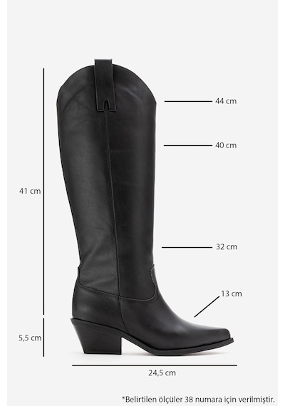 Luvishoes Anıa Siyah Cilt Hakiki Deri Kadın Western Çizme Siyah