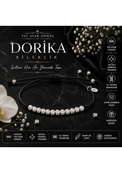 925 Ayar 4mm Gümüş Dorika Toplu Makrome Örgülü İpli Kadın Bileklik – Hediye Kutulu