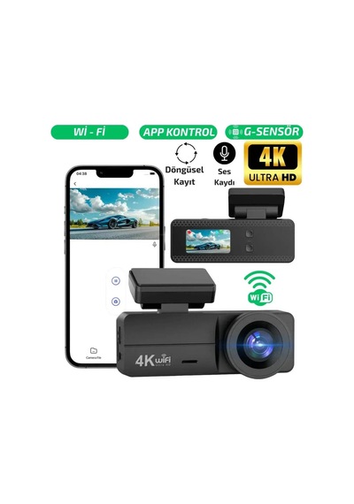 F8 4k Ultra Hd Ekranlı Ön Kamera Video Kaydedici Araç Kamerası Wi-fi, Ir Gece Görüşü, App Kontrol Dashcam