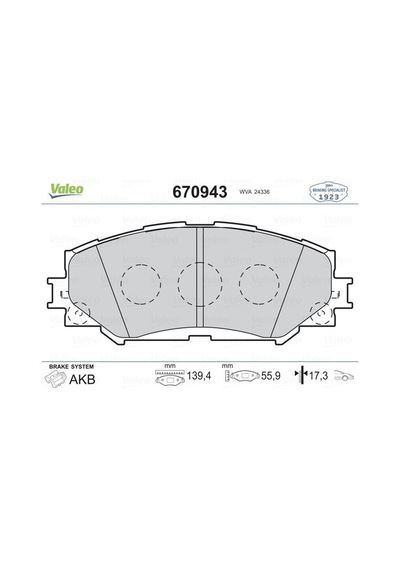 Valeo 670943 Ön Fren Balata Toyota Aurıs. Corolla 1.6l 1zr-fe Zre151 07-11 / 1.33l 1nr-fe Nre150 6 Vites 10-12 0446542160-0446512610-0446502220 1 Takım