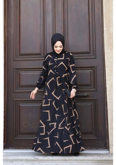 Hira Life Fashion Kadın Tesettür Mevsimlik Beli Kuşaklı Dokuma Viskon Elbise Siyah-vizon Siyah-vizon Hira Life Fashion Kadın Tesettür Mevsimlik Beli Kuşaklı Dokuma Viskon Elbise Siyah-vizon Siyah-vizon