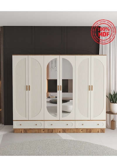 Soho 6 Kapaklı Çekmeceli Bazalı Gardırop - Tamamı Mdf Aytaşı
