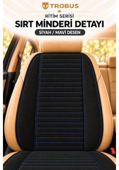 Trobus Ritim Opel Astra 2011-2015 Baby Face Ön İkili Koltuk Minderi Siyah Mavi Desen