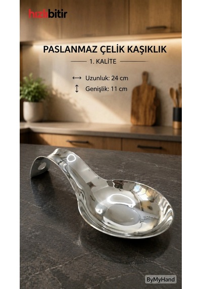 Bymyhand Paslanmaz Çelik Ocak Yanı Kaşıklık Kepçelik Metalik Gri