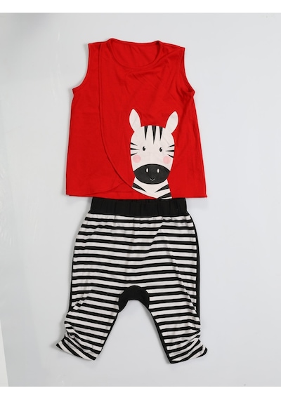 Casabony Zebra Çizgili Baggy Kapri Takım-kırmızı Kırmızı