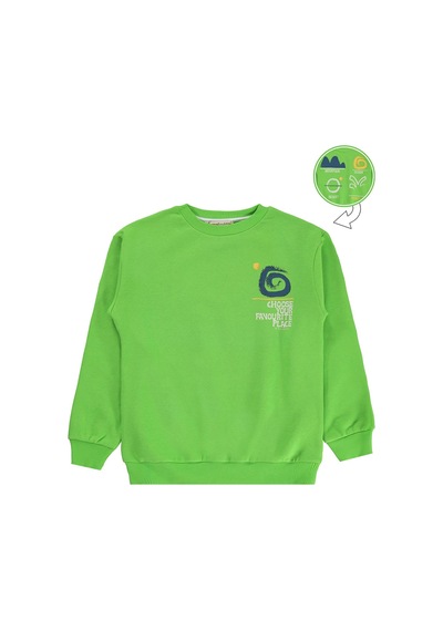 Silversun Kids Silversun Ocean Baskılı 8-13 Yaş Sweatshirt - Yeşil Koyu Yeşil