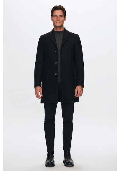 D's Damat Ds Damat Regular Fit Siyah Mono Yaka Kaşe Kaban 5HF08ORT10000 Siyah