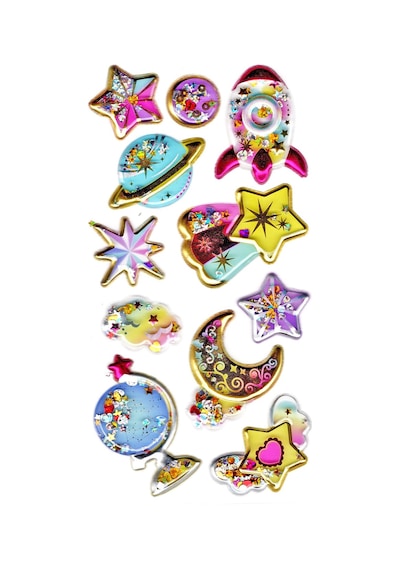 Sticker Kabartmalı Stiker Defter Planlayıcı Etiket Pullu-803 - 17 x 9 CM - Gezegen Roket Yıldız