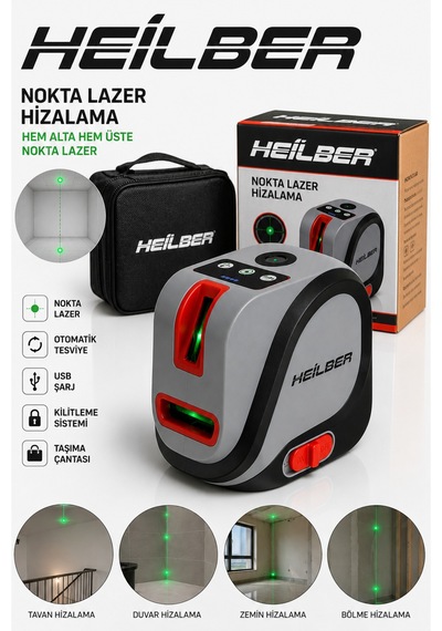 Heilber Ba011527 Yeşil Nokta Lazer Hizalama Cihazı Otomatik Terazili Şaküllü Lazer Usb Şarjlı Taşıma Çantalı