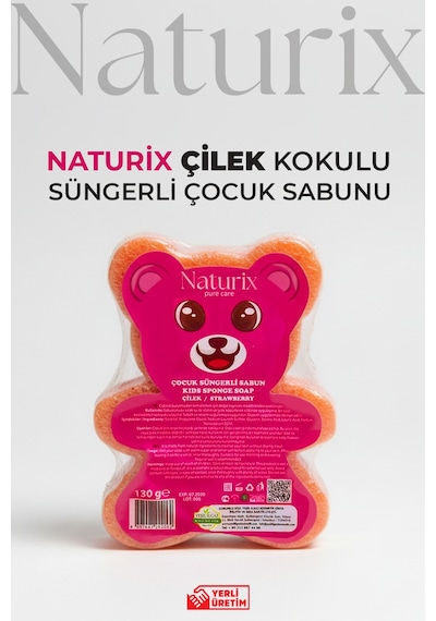 Naturix Ayıcık Şekilli Süngerli Çilekli Çocuk Sabunu 150 G