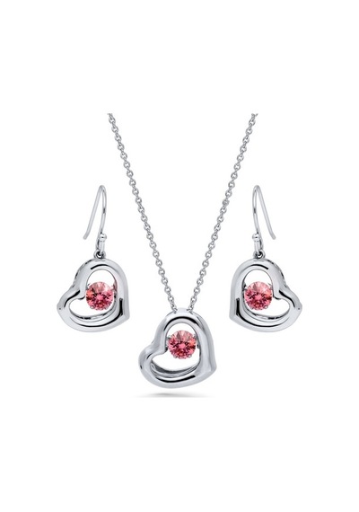 Pembe Taşlı Kalp Set