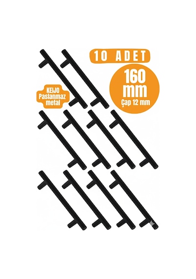 10 Adet Keijo Siyah 160mm Paslanmaz Kulp Mobilya, Dolap Kulbu, Kulp Modeli Mat Siyah