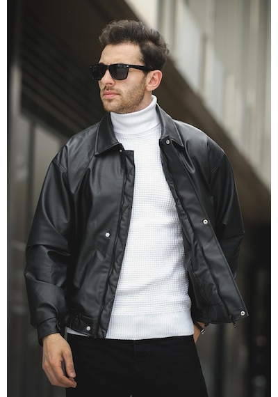 Oksit Jovanni Basic Oversize Erkek Deri Ceket Siyah