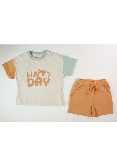 Harika Kids Erkek Çocuk Happy Day Baskılı Kısa Kollu Şortlu Basic Alt Üst Takım 001
