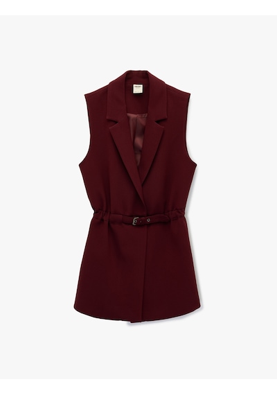 Koton Regular Fit Kolsuz Kemerli Kruvaze Yaka Yelek Bordo 6sak20009uw Bordo