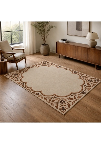 Kartela Halı Bulut Çerçeveli Klasik Halı Bakır Kaymaz Taban Makinede Yıkanabilir 160x240 Cm