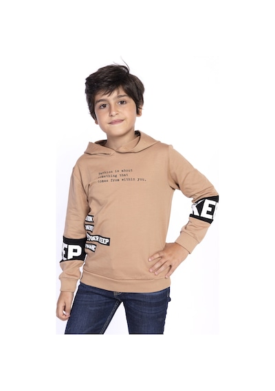 Toontoy Kids Toontoy Erkek Çocuk Kapşonlu Kolları Garnili Sweatshirt Kahverengi