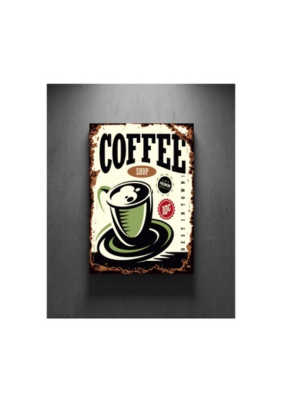 Coffee Shop Retro Tablo Vintage Kahve Temalı Dekoratif Poster Ahşap & Metal Duvar Tablosu