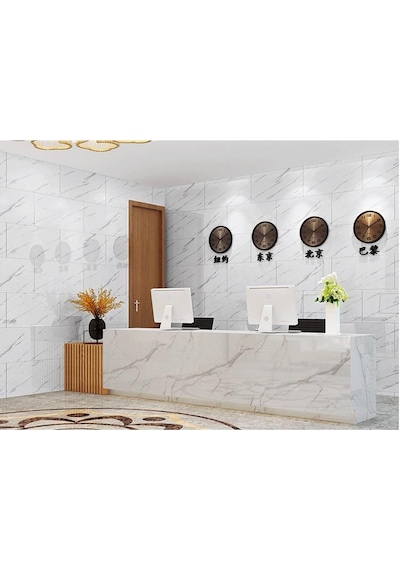 120cm X 3 Metre Rulo Premium Beyaz Mermer Desenli Yapışkanlı Duvar Paneli Kağıdı Ev Ofis Basıc Beyaz