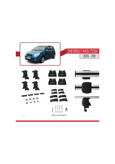 Chevrolet Aveo T250 Hatchback 2005-2011 Arası İle Uyumlu Ace-4 Ara Atkı Tavan Barı Gri