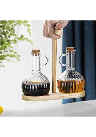 Ayrex ' Li Bambu İle Cam Yağdanlık Ve Sirkelik Seti Yemek Masası Ve Sofralarınız Için Bambu Şık Masa Üstü Yağ Diğer