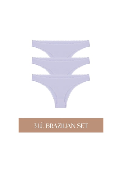 Cotvie Lila Pamuklu Brazillian 3'lü Set Külot Lila