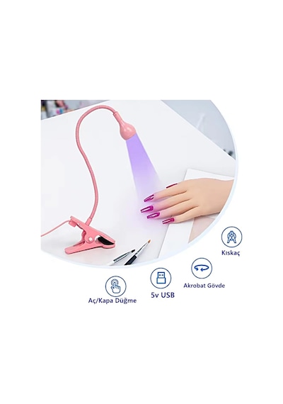 Ayrex Gaman Pembe 3w Uv Led Tırnak Kurutucu Ultraviyole Esnek Klipsli Masa Usb Jel Kurutma Klipsli Masa Lambası