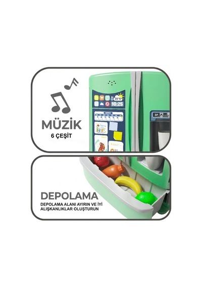 Müzikli Sesli Ve Dokunmatik Ekranlı Oyuncak Buzdolabı Seti - 12 Parça Aksesuarlı Evcilik Oyuncakları