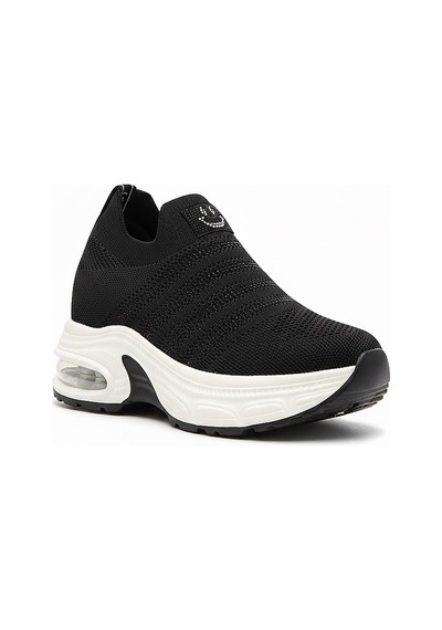 Voyager Taşlı Triko Kalın Dolgu Taban Kadın Sneaker Ayakkabı B278 Siyah