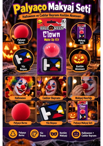 Halloween Palyaço Makyaj Seti Burun Ve Yüz Boyası Cadılar Bayramı Parti Kostüm Gösteri Aksesuarı Diğer